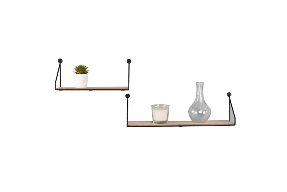 Mirrors and More seinähylly Dana musta/puu 2-pack