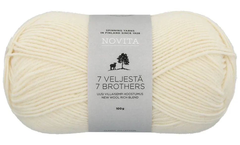 Novita 7 Veljestä lanka 100 g 010 luonnonvalkoinen