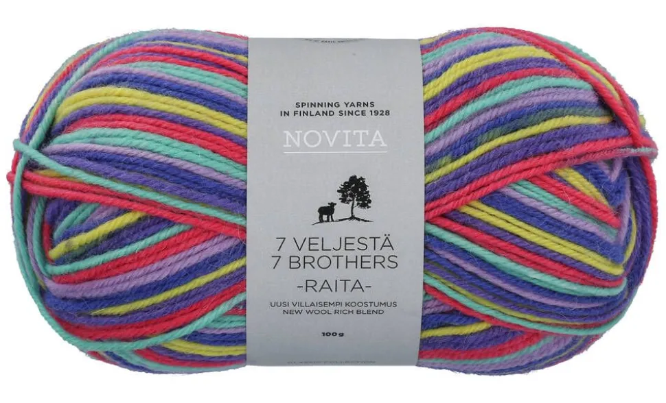 Novita 7 Veljestä Raita lanka 100 g riemukaari 987