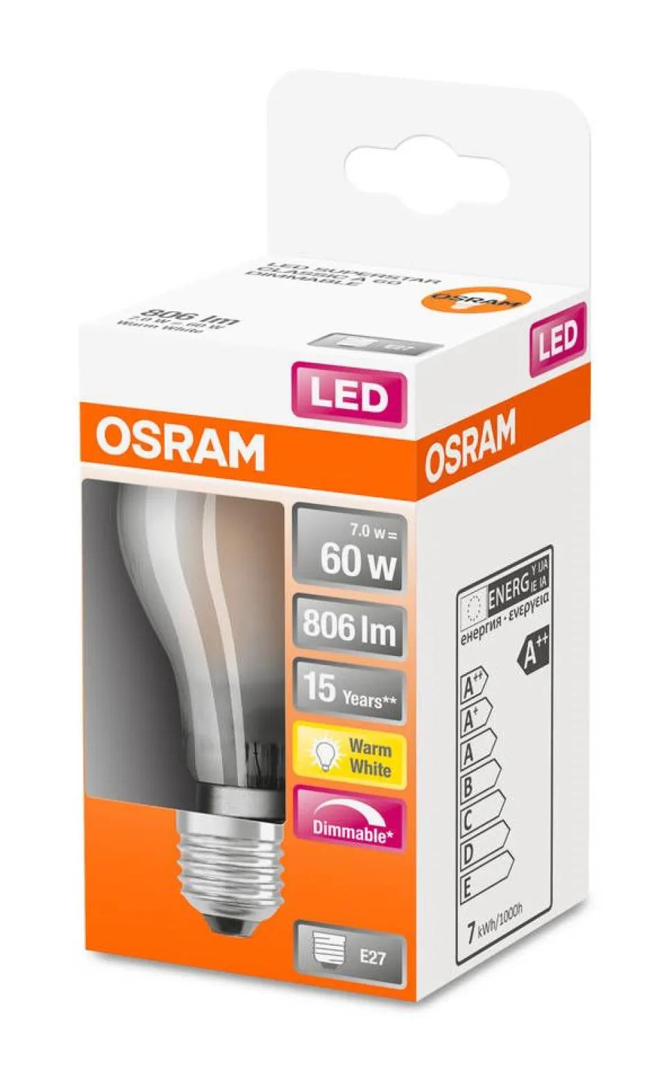 Osram LED vakiolamppu 806lm 2700K E27 DIM