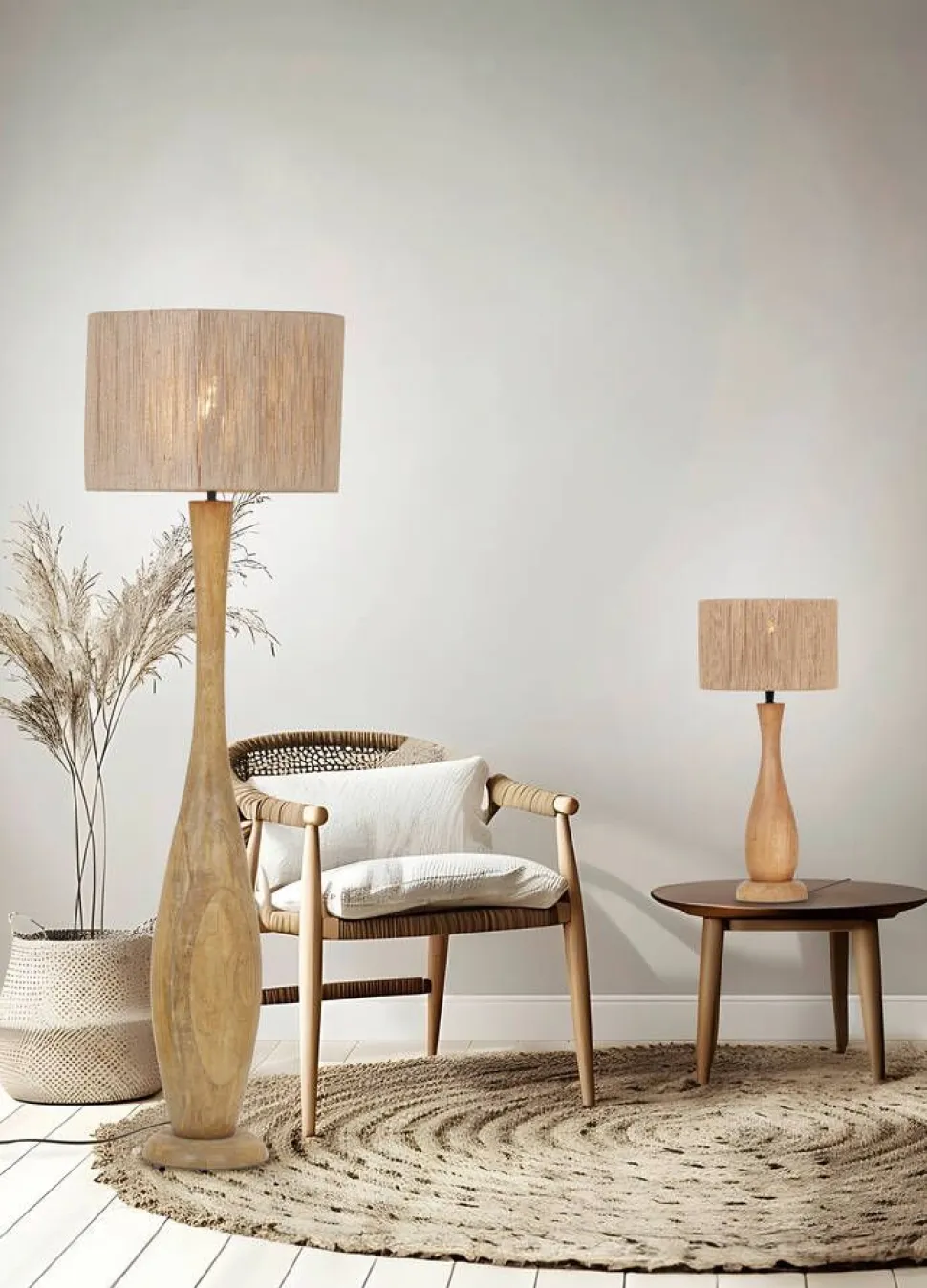 Trio Lighting pöytävalaisin Toba E27 puu/beige
