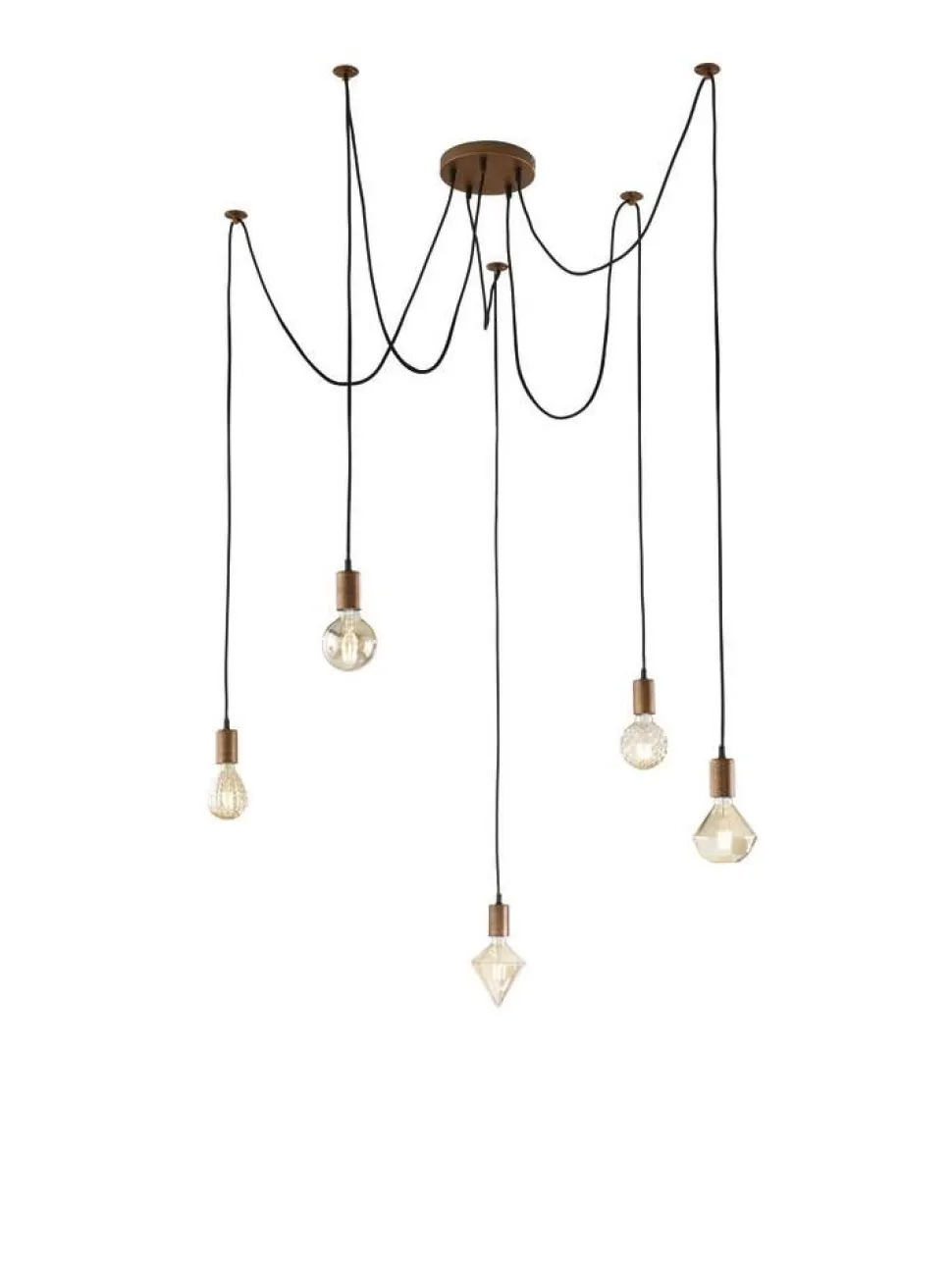 Trio Lighting riippuvalaisin Cord 5-os E27 antiikkikupari