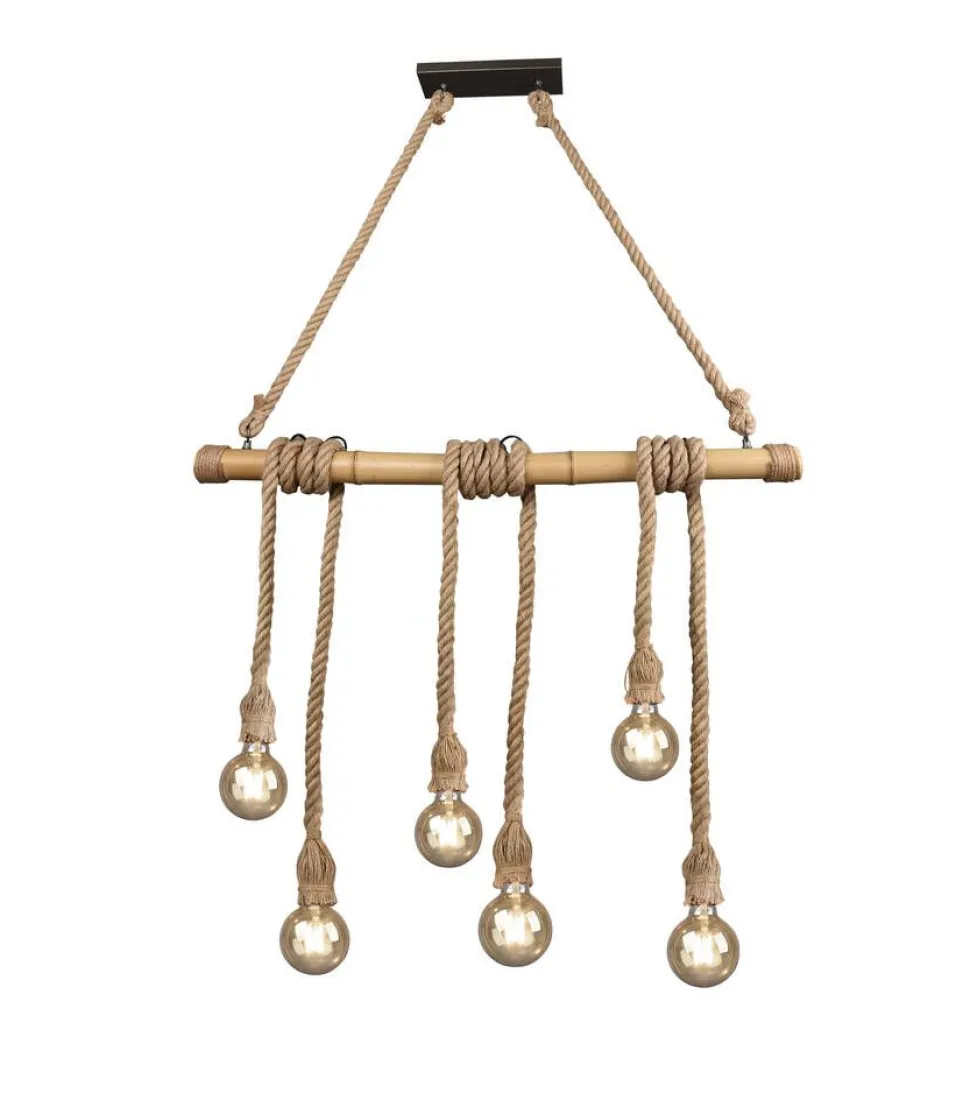 Trio Lighting riippuvalaisin Wilma 6xE27 bambu/sisal