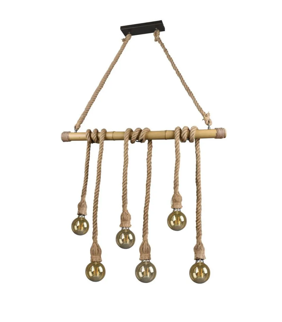 Trio Lighting riippuvalaisin Wilma 6xE27 bambu/sisal
