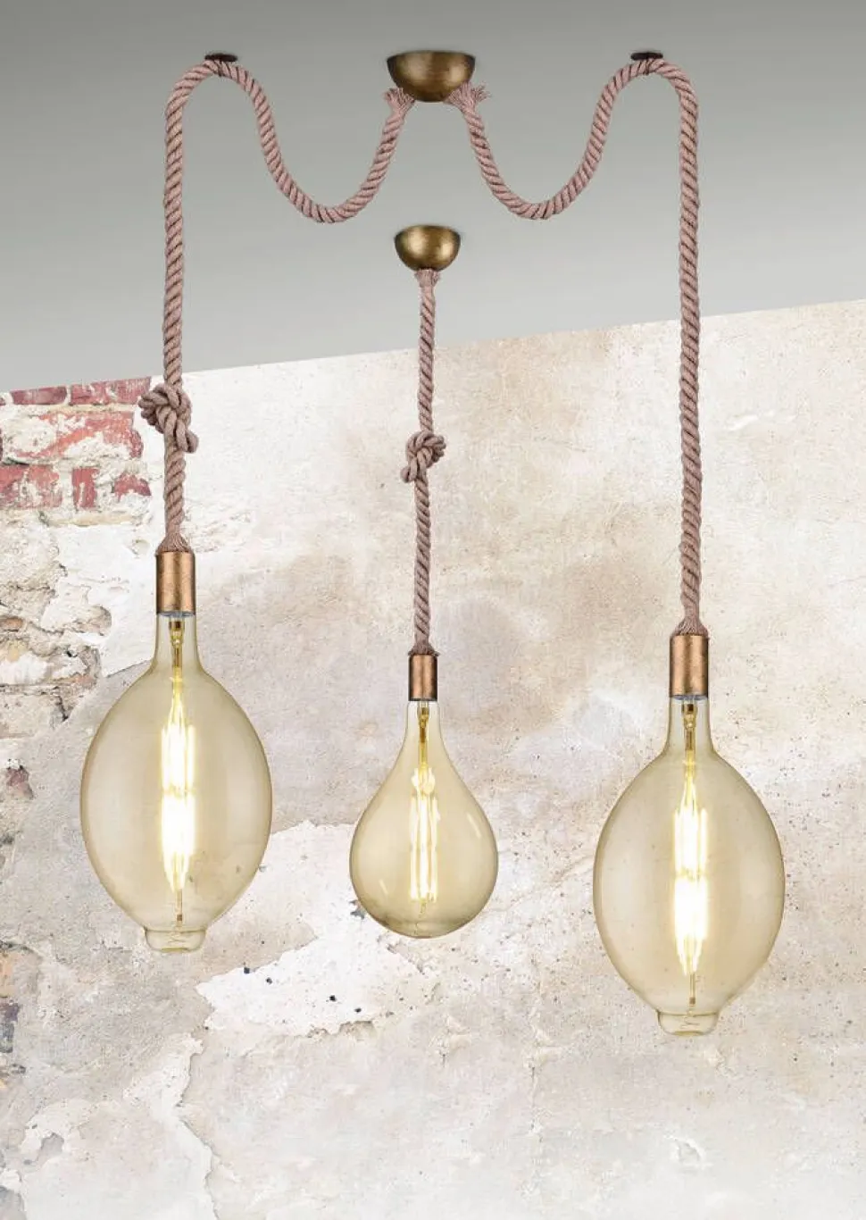 Trio Lighting riippuvalaisin Rope 1-os E27 antiikkimessinki