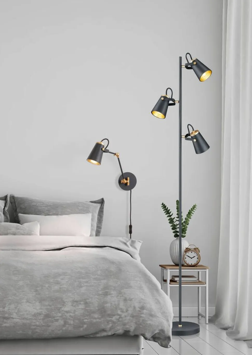 Trio Lighting seinävalaisin Edward E14 mattamusta/kulta