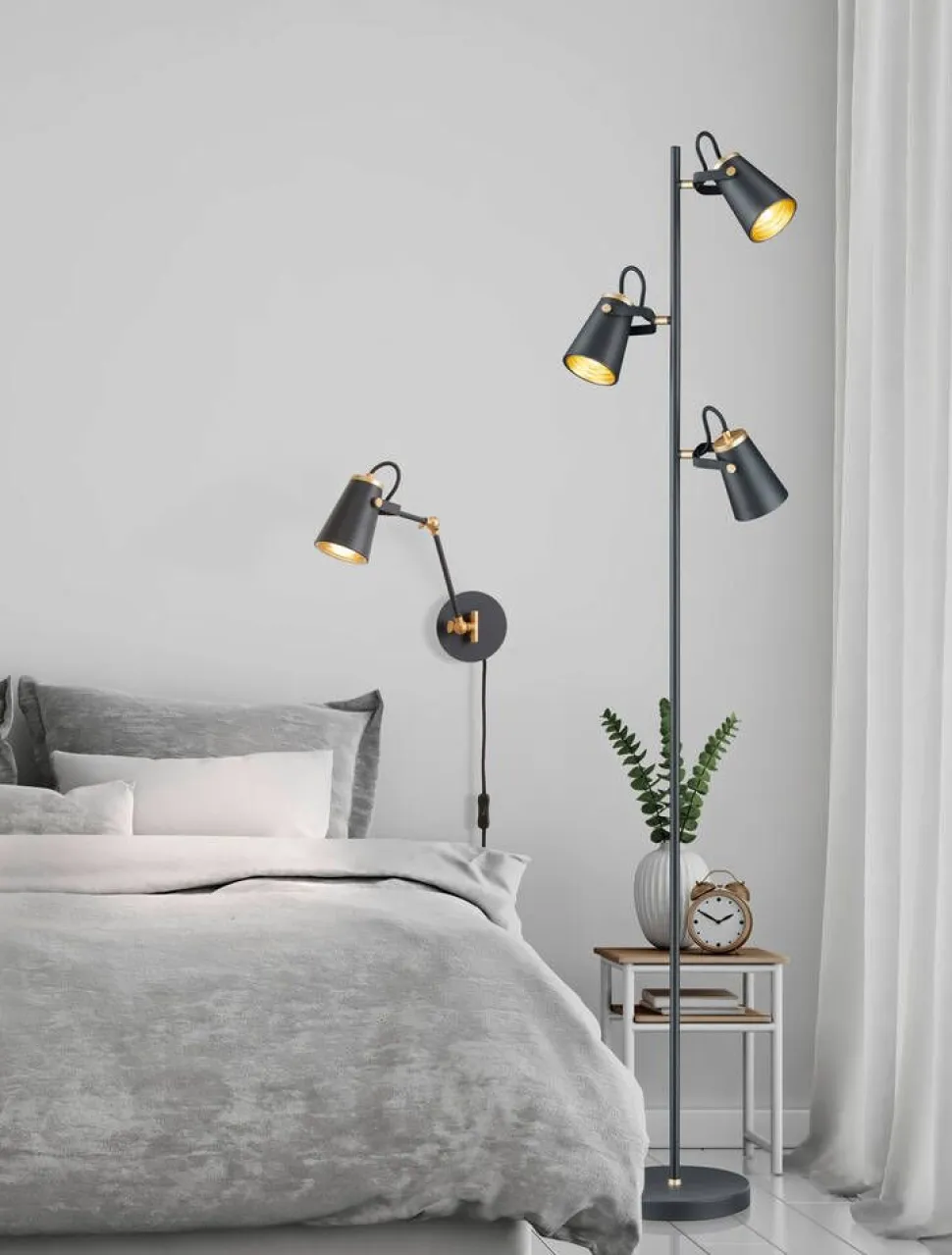 Trio Lighting seinävalaisin Edward E14 mattamusta/kulta