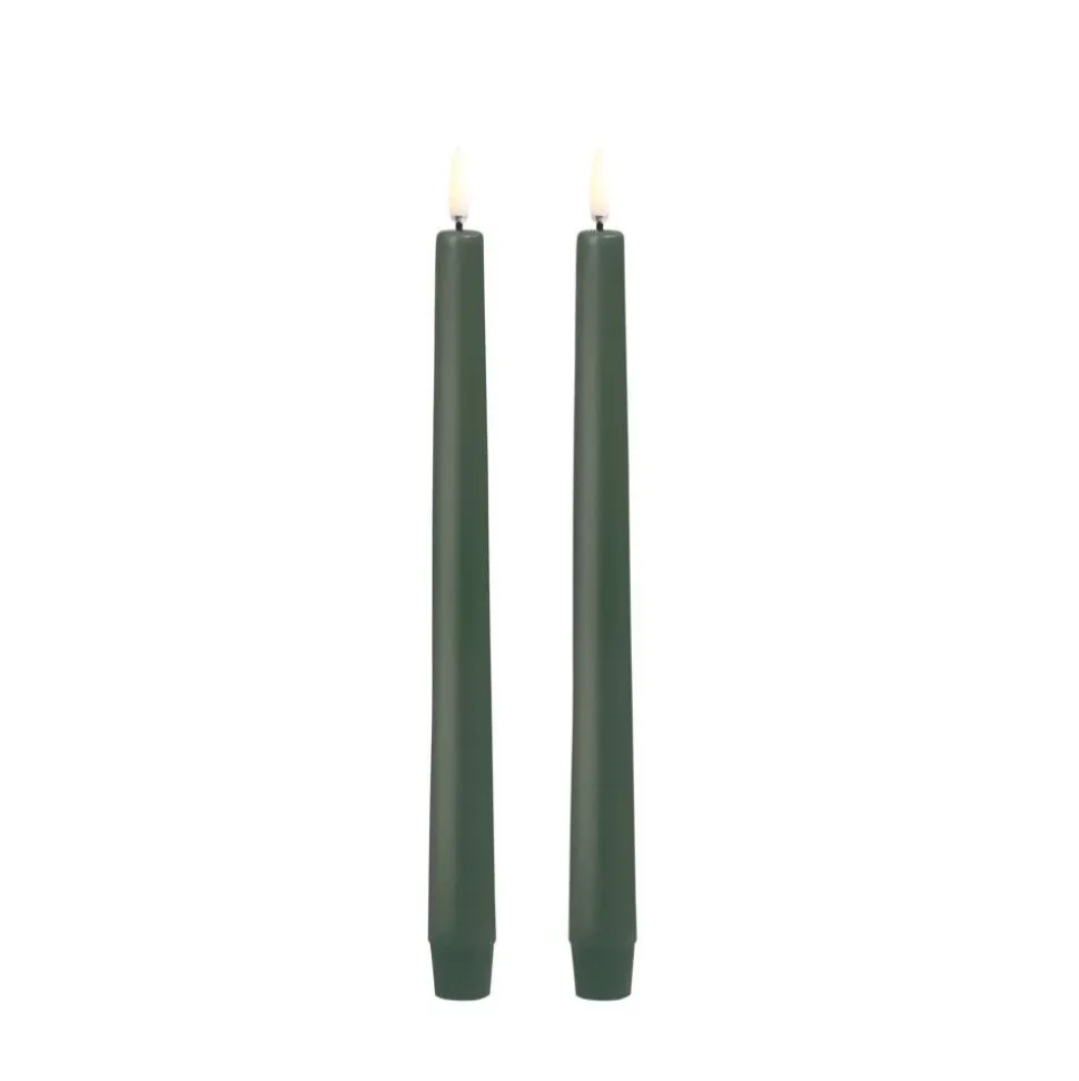 Uyuni LED-kruunukynttilä 2,3x25 cm Olive Green Smooth 2 kpl
